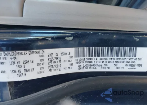 2004 Jeep Grand Cherokee Laredo from USA, damaged, VIN 1J4GX48N74C435372